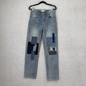 Sundance Jeans Womens 25 Light Wash Patchwork Sashiko Embroidered Straight Leg